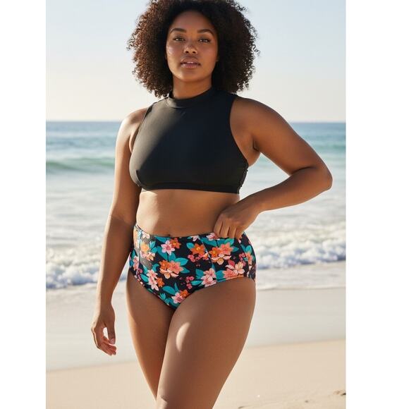 Cupshe Cynthia Floral High-Waisted Plus Size Bikini Bottom 1X NWT – Black Floral - Picture 12 of 12